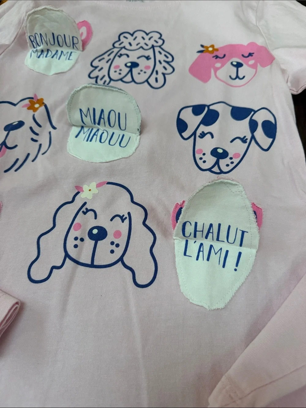 Girls Pink Floral & Puppy Print Pajama Set